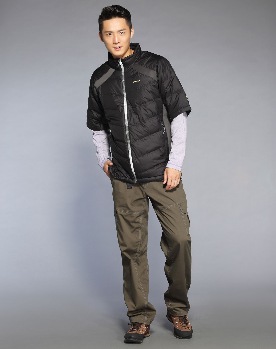 男款黑色半袖羽绒服