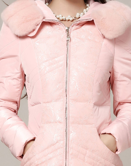 罗曼粉女款中长款羽绒服