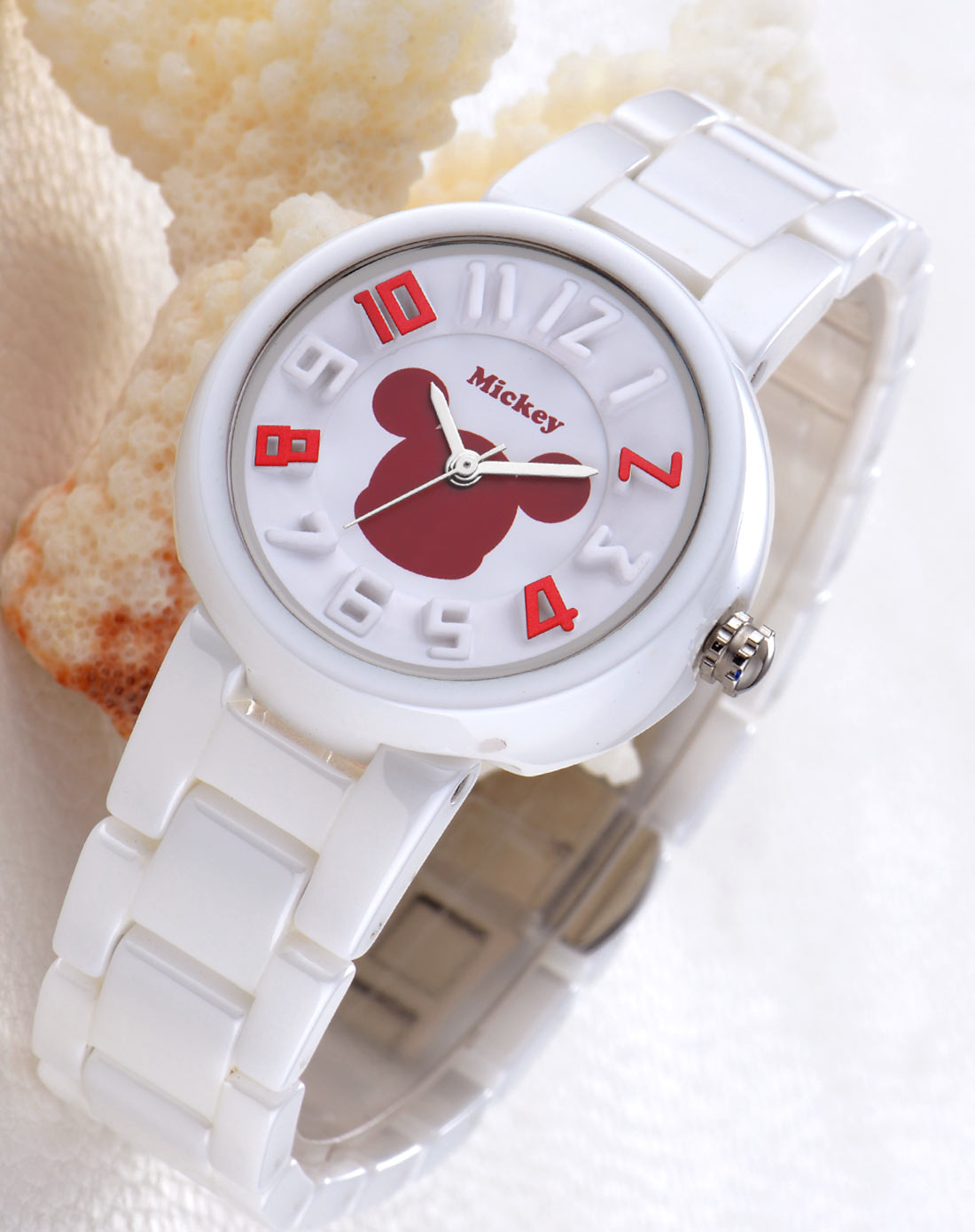 女款白色陶瓷数字表盘时装表