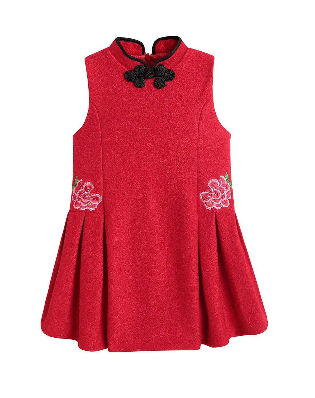 女童大红腰拼接旗袍