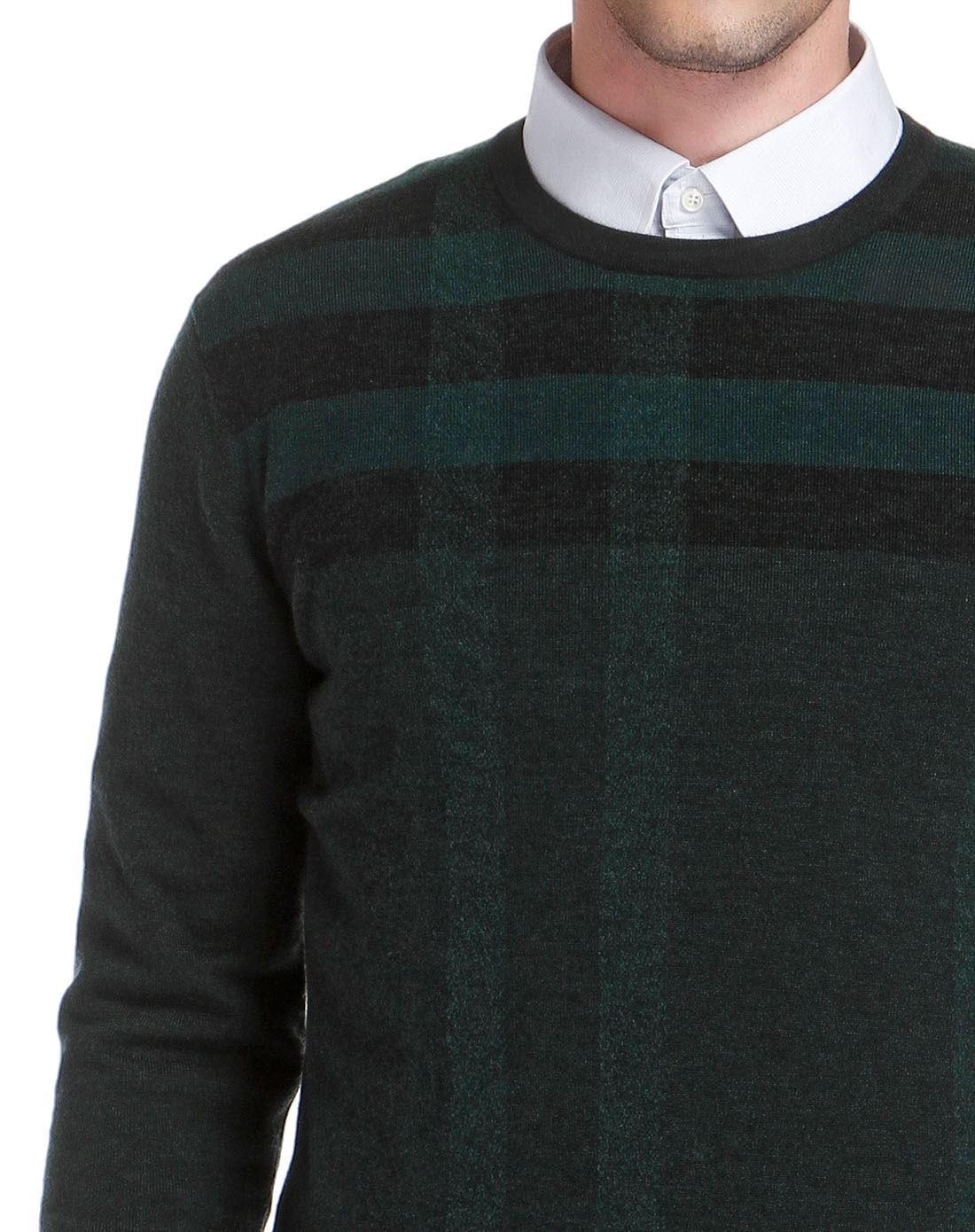 费雷迪吉奥瓦尼深绿/黑色套头舒适长袖100%羊毛衫f3142905q05401_唯品