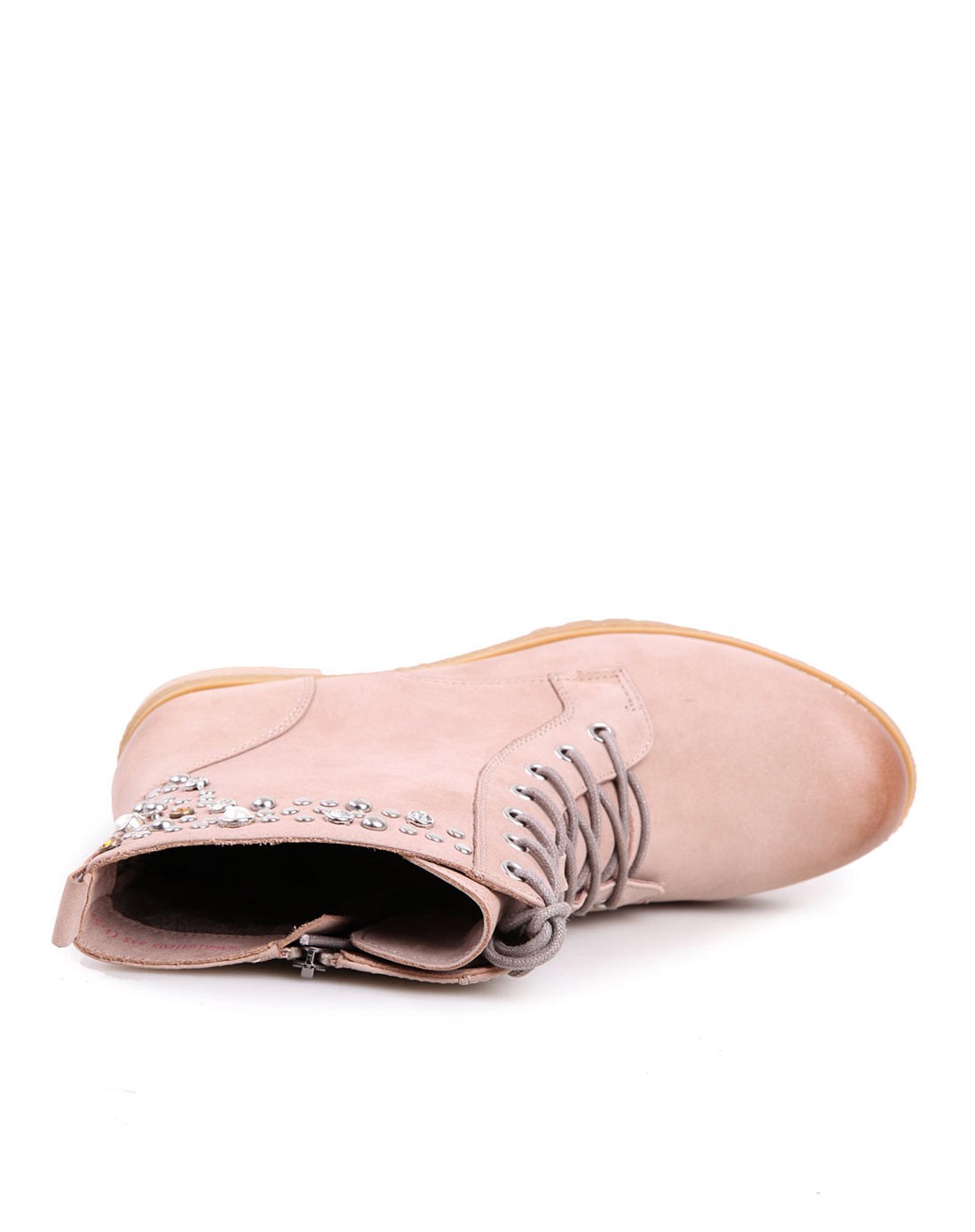 banner集团品牌女鞋太阳舞 棕色牛皮闪亮钉珠系带女靴s3661931c05