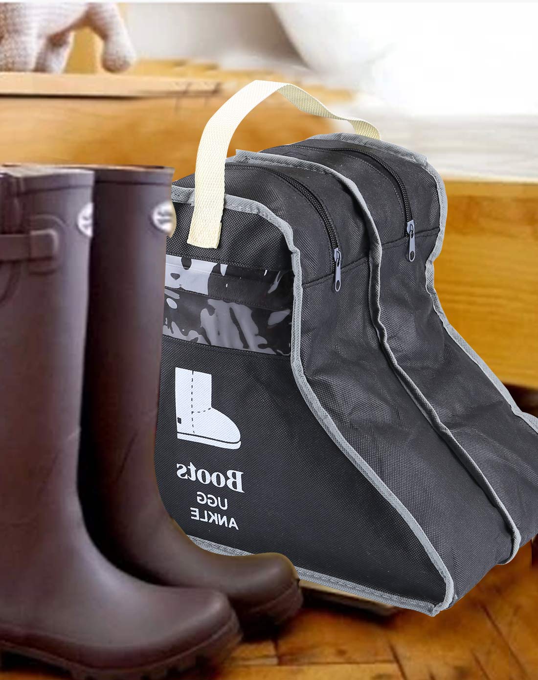 jm韩版透明可视无纺布防尘长筒收纳鞋罩(黑色-小号)