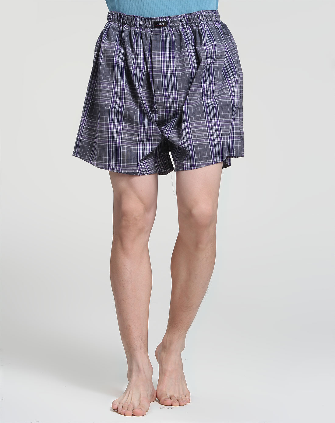 灰/紫色格仔休闲平脚裤