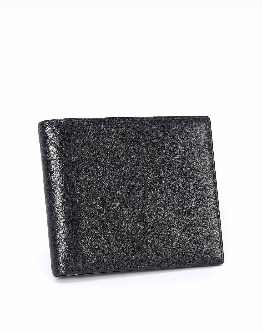 黑色鸵鸟纹头层牛皮钱包