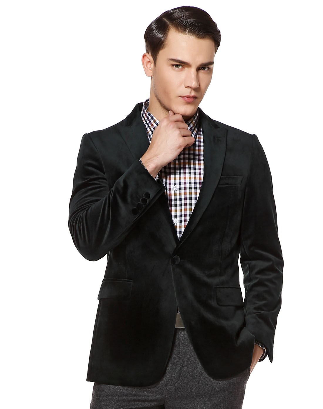 经典简约绒面休闲西服