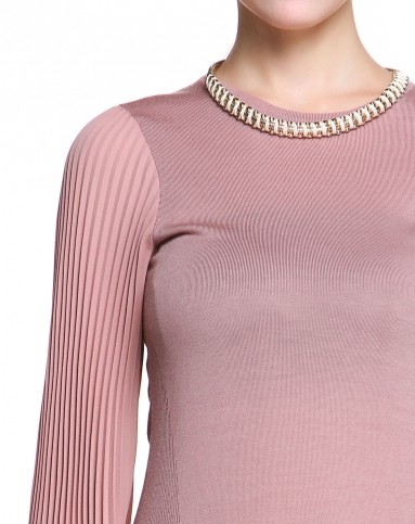 芋粉色休闲舒适长袖针织衫