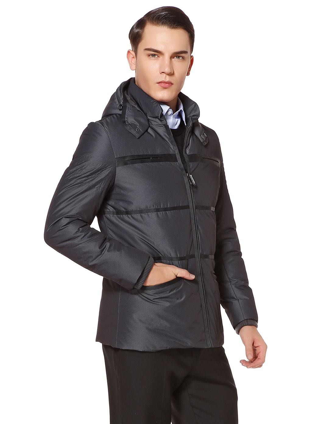 威斯康尼vskonne黑灰色时尚百搭长袖羽绒服912823333902_唯品会