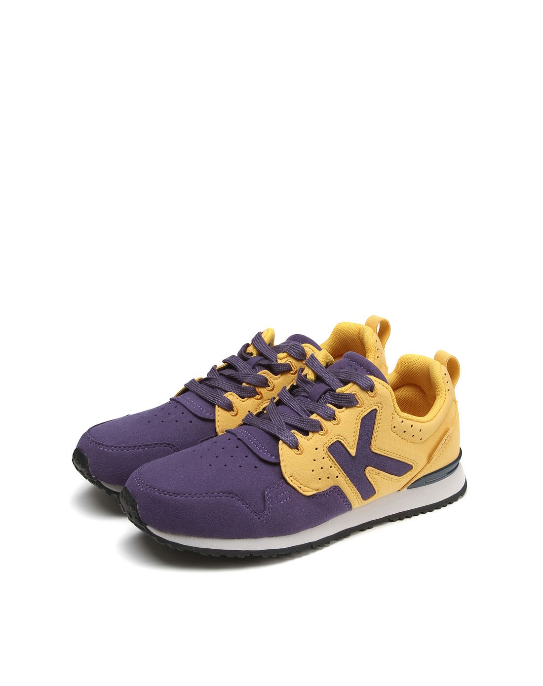 女款紫配黄色复古跑鞋 时尚大k字母