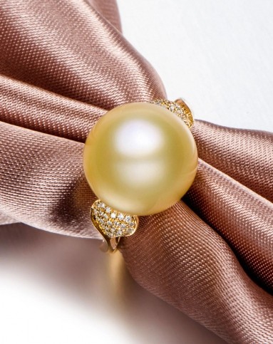 12-13mm南洋金珍珠18k金钻石戒指(附国检证书)