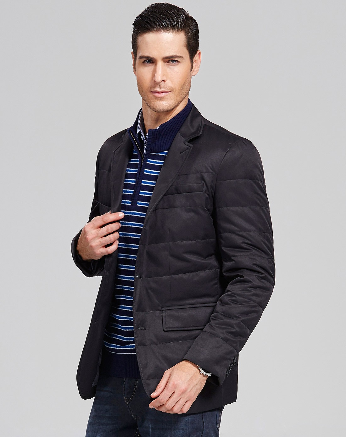 杉杉firs黑色西服领修身羽绒服t34y013_唯品会