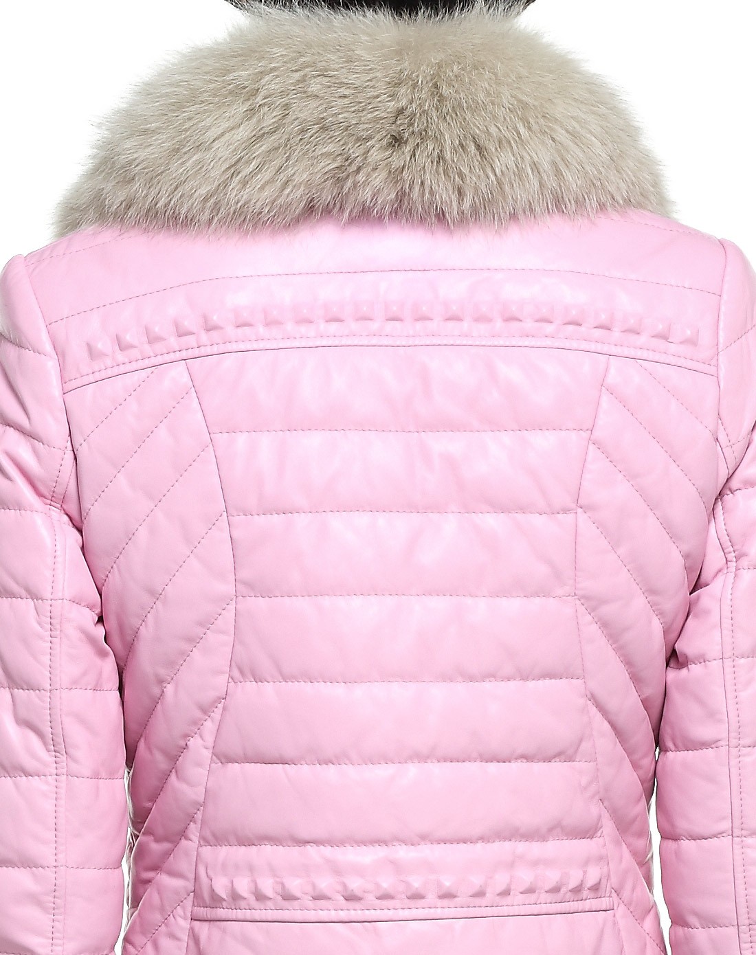 女 粉色 绵羊皮狐狸毛领时尚短款外套