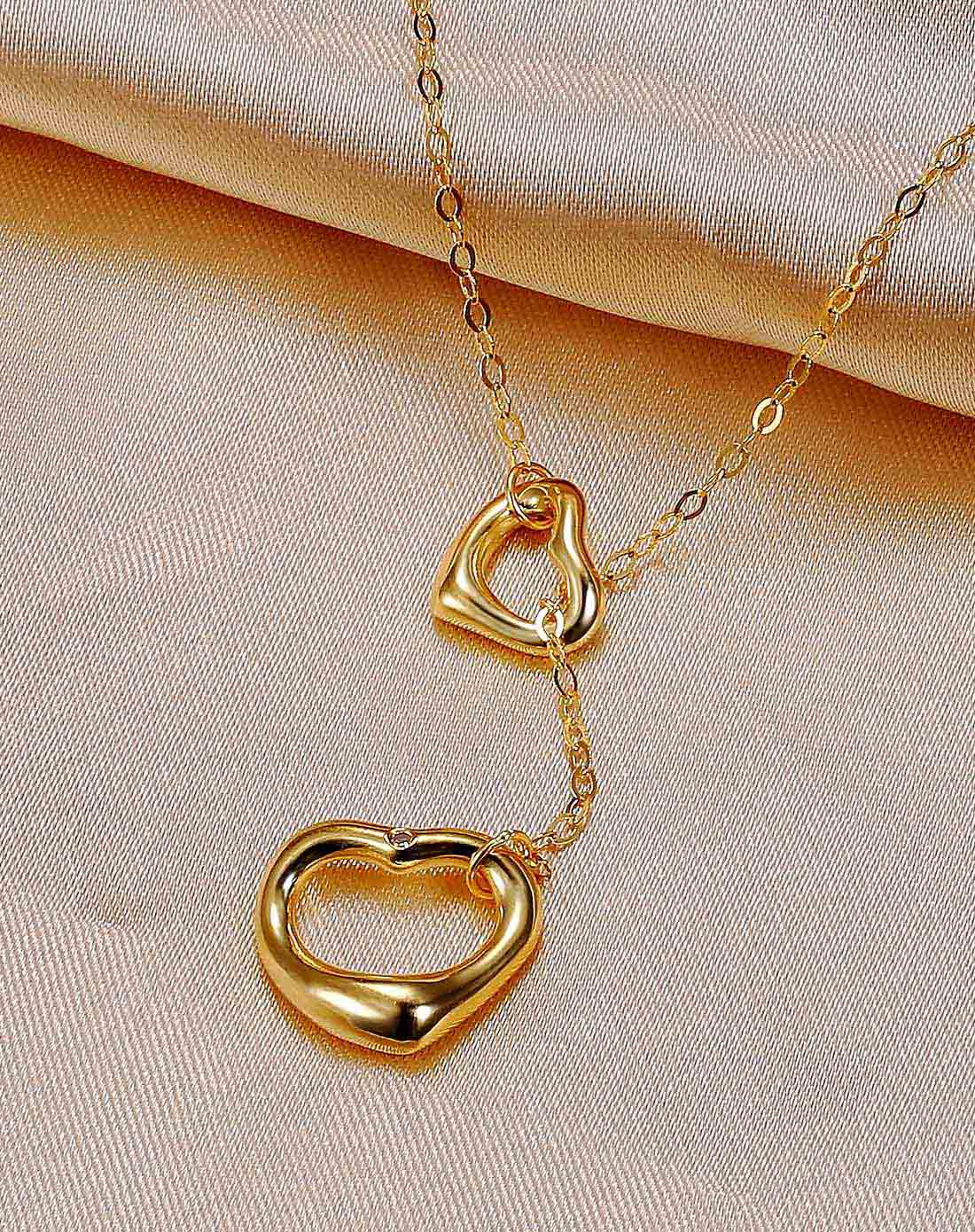 925银南非真钻项链心连心金色