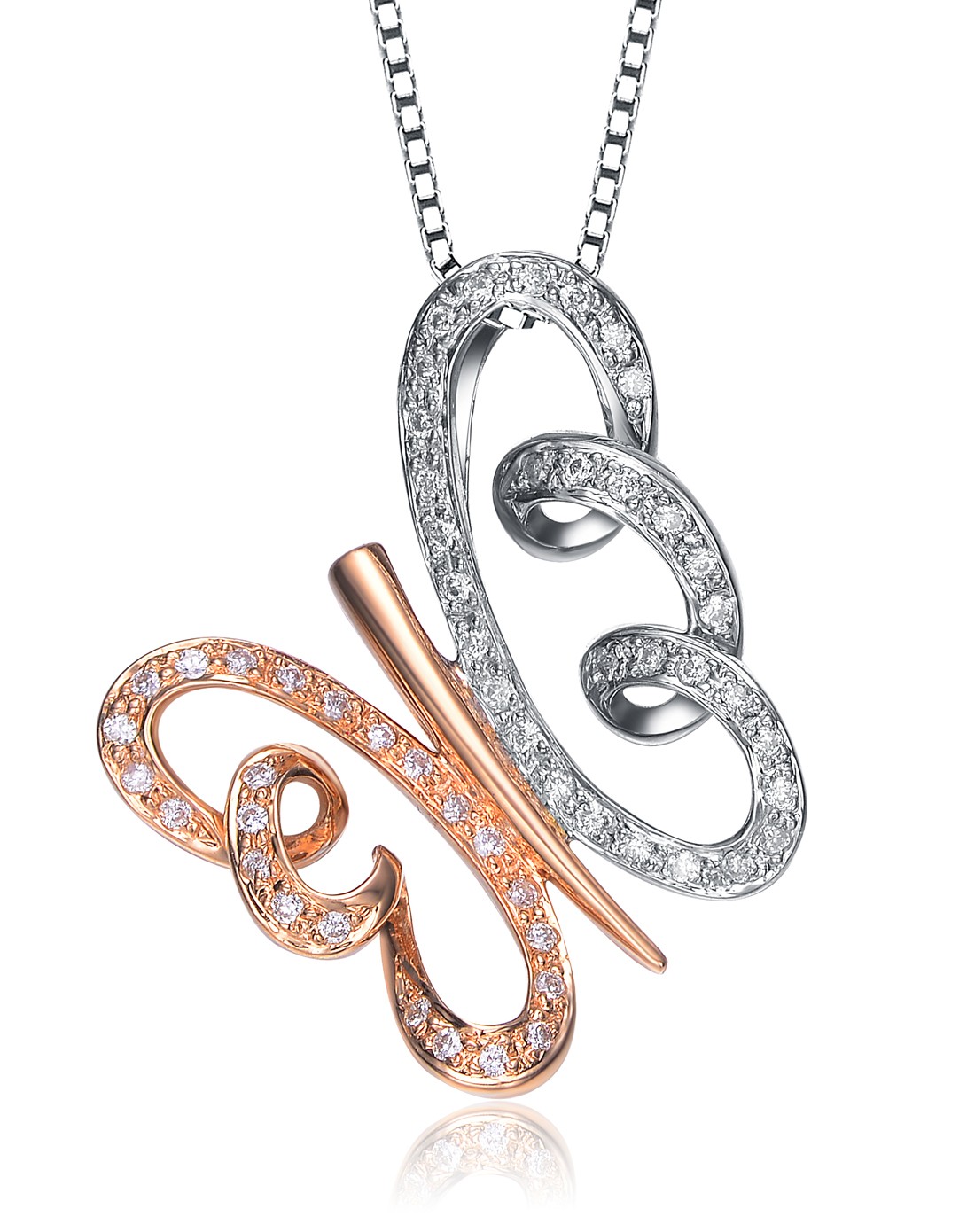 18k金双色钻石吊坠 蝴蝶