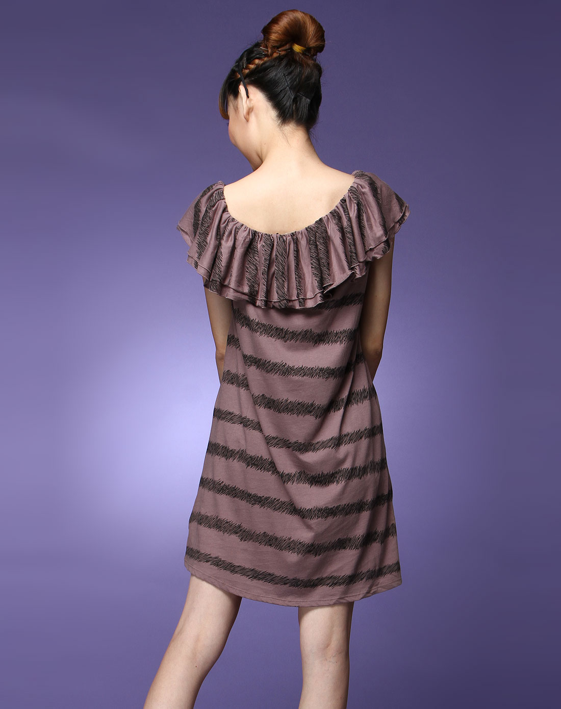 肉桂色心电图休闲短袖长款上衣