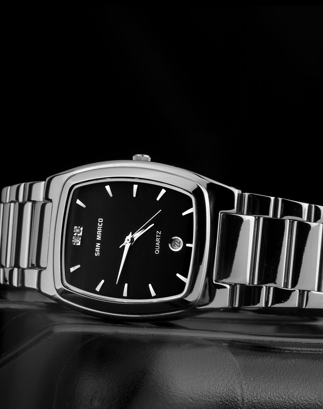 全钢方盘单历商务石英男表黑盘