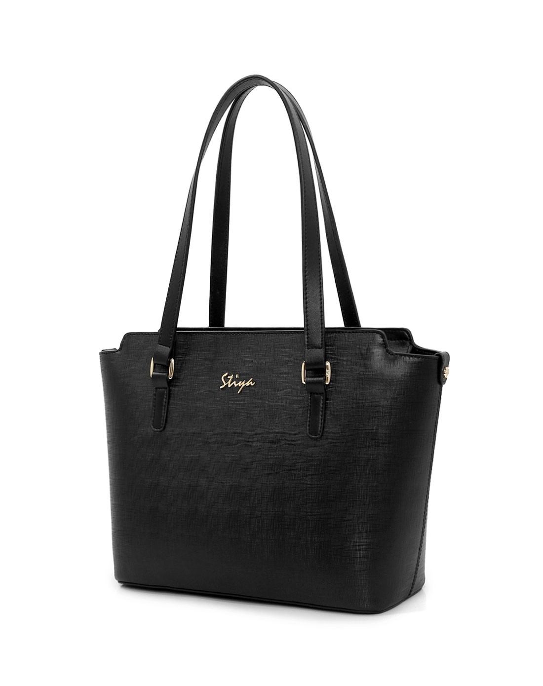 黑色维纳斯气质通勤十字纹牛皮托特包