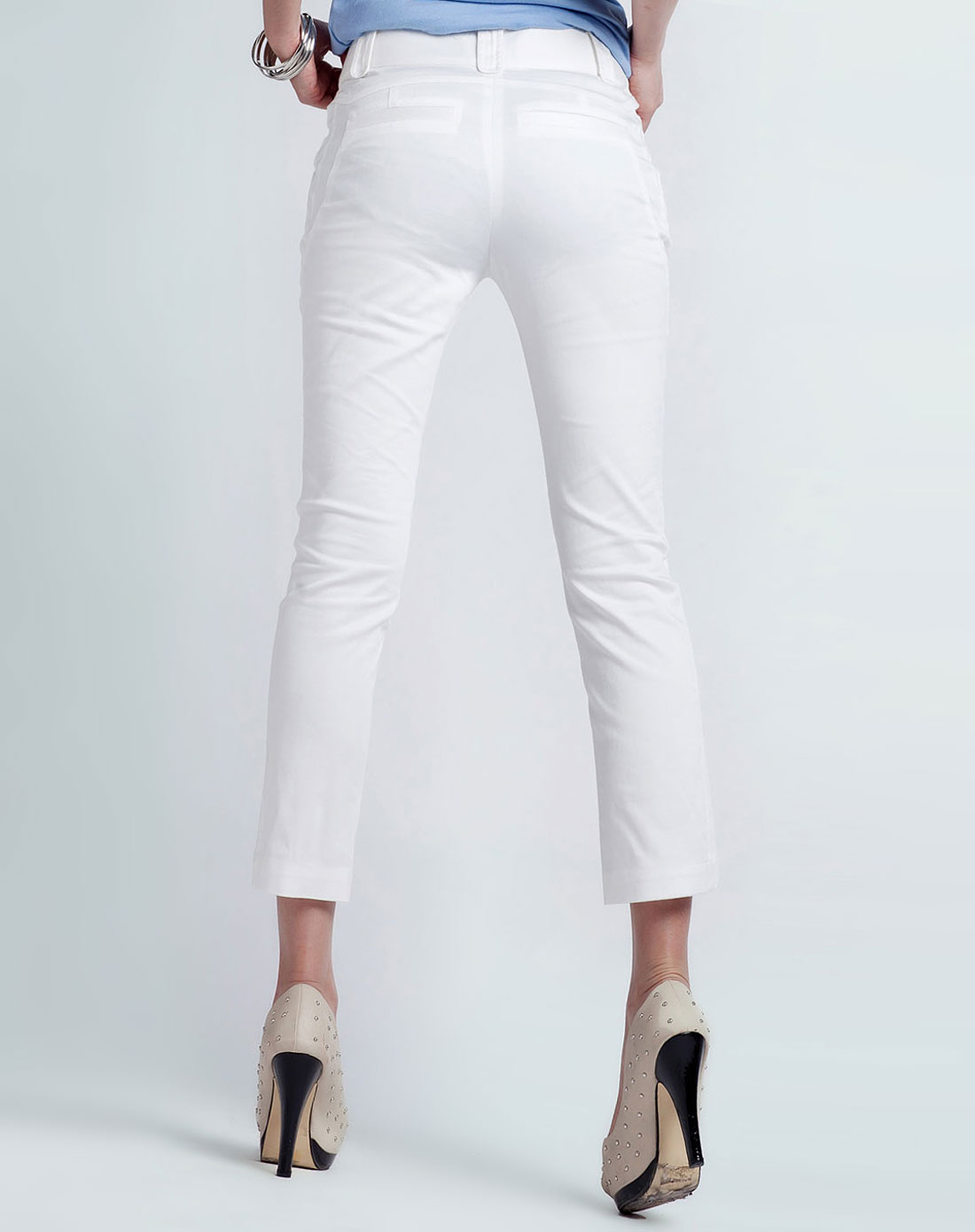 白色ol通勤提臀紧身九分裤