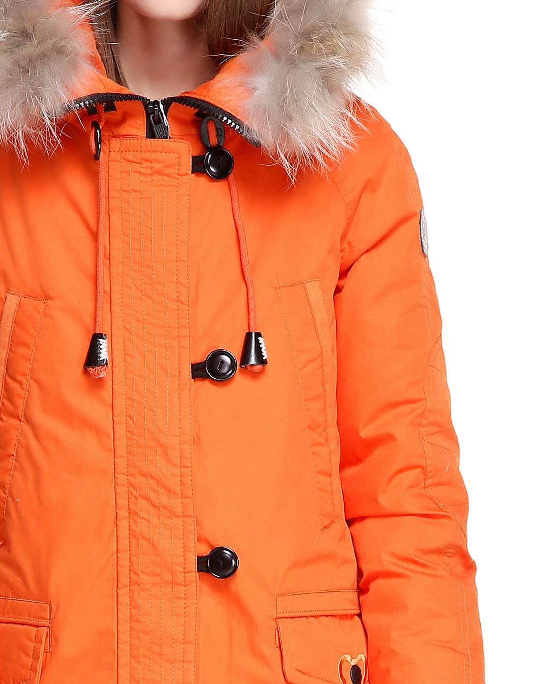 橙色时尚活力长袖长款羽绒服