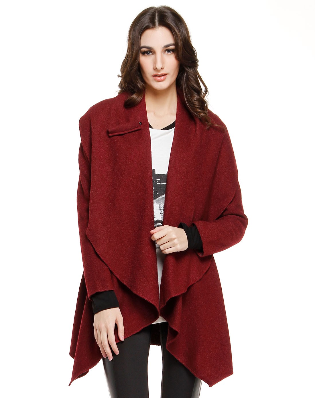 暗紫红色典雅时尚长袖长款外套