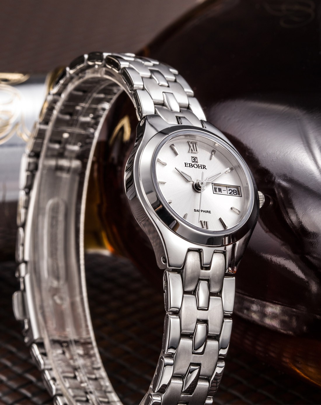 依波时代元素系列双日历石英女表