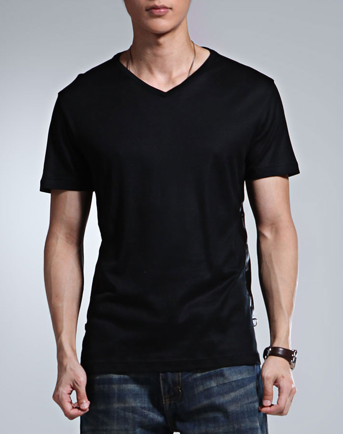 克莱蒙梭clemenceau男装专场-黑色短袖v领t恤