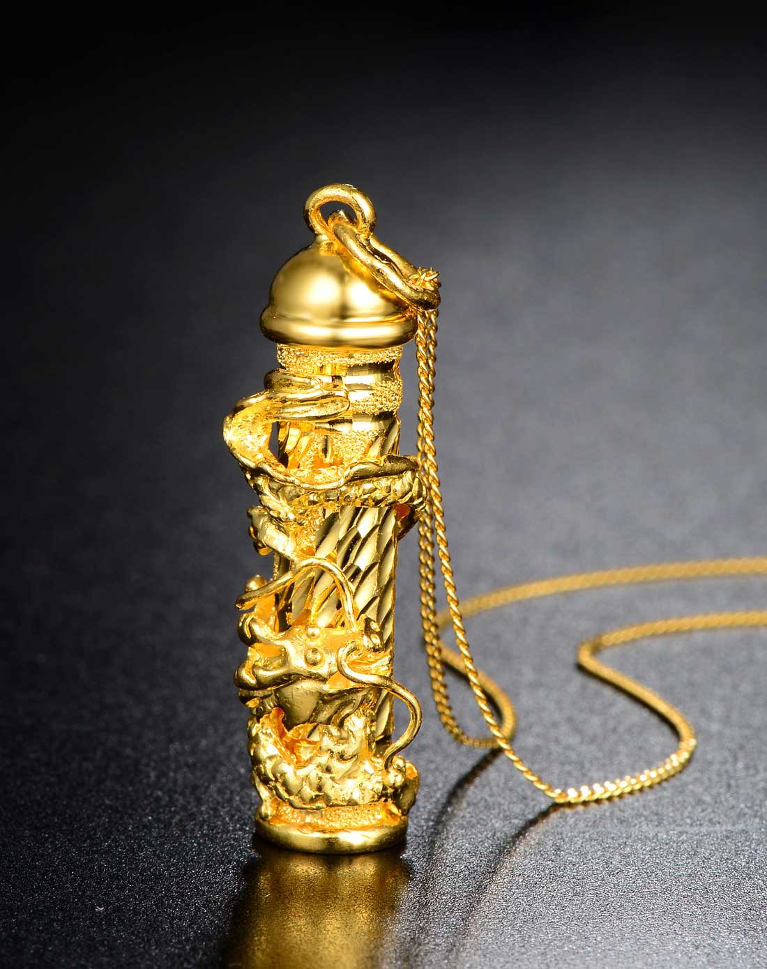 腾龙黄金千足金吊坠霸气男士黄金龙柱吊坠项链吊坠