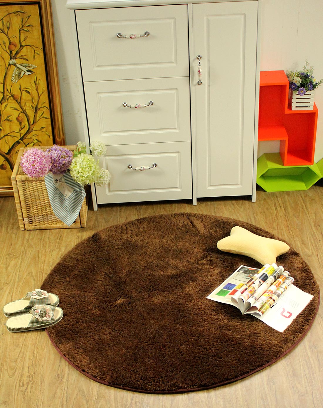 咖啡色圆形丝毛地毯地垫(12×12m)yt