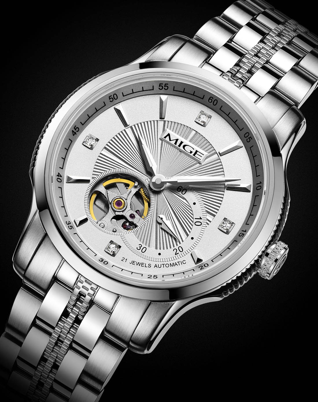 男款白色全自动机械镂空时尚机械表