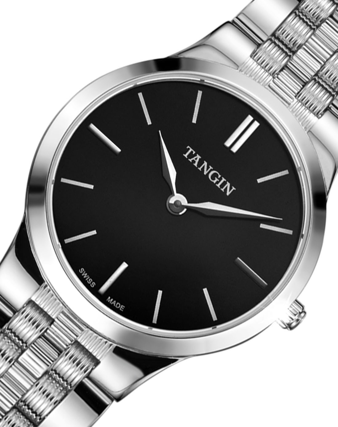 天骏tangin手表专场 > 瑞士tangin 情侣款石英黑色钢带女表