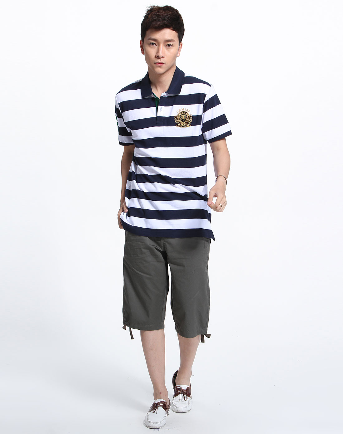 蓝色天空mbsky男装专场-藏青色条纹短袖polo衫