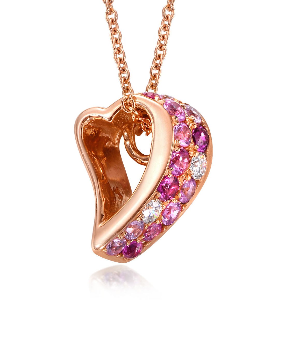 周生生珠宝专场-18k红色黄金粉红宝石心型项链 45厘米