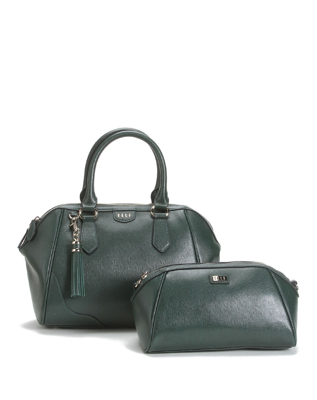 elle 十字纹牛皮手提包