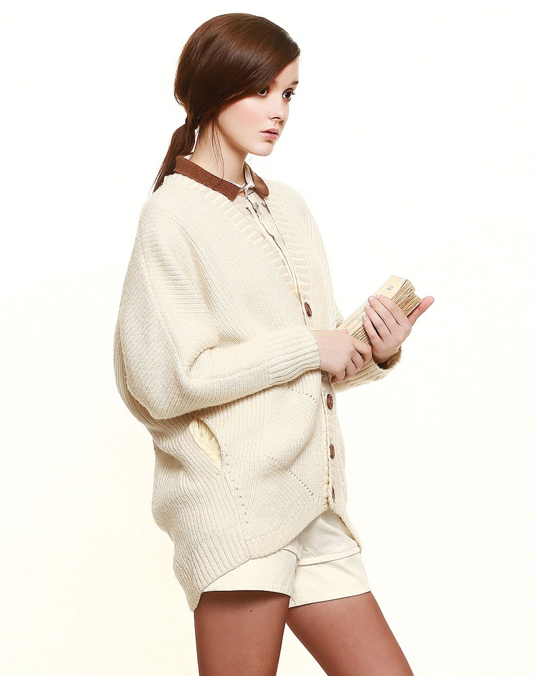 pure女装ein米白色甜美淑女开襟蝙蝠袖长款毛衫ek3703441002_唯品会