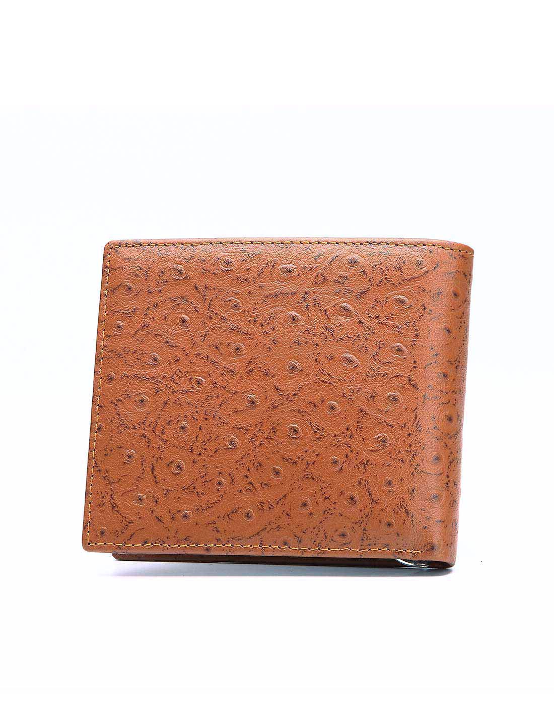 橙色鸵鸟纹头层牛皮钱包