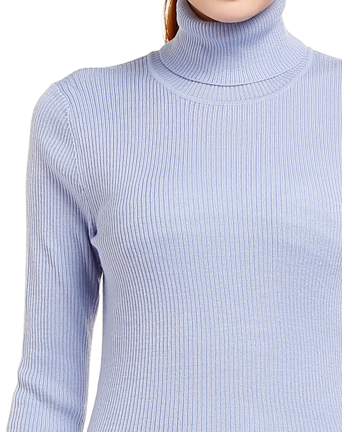 深湖蓝色简约舒适高领长袖100%羊毛衫