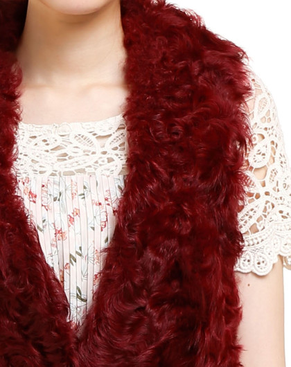 酒红色毛面气质马夹