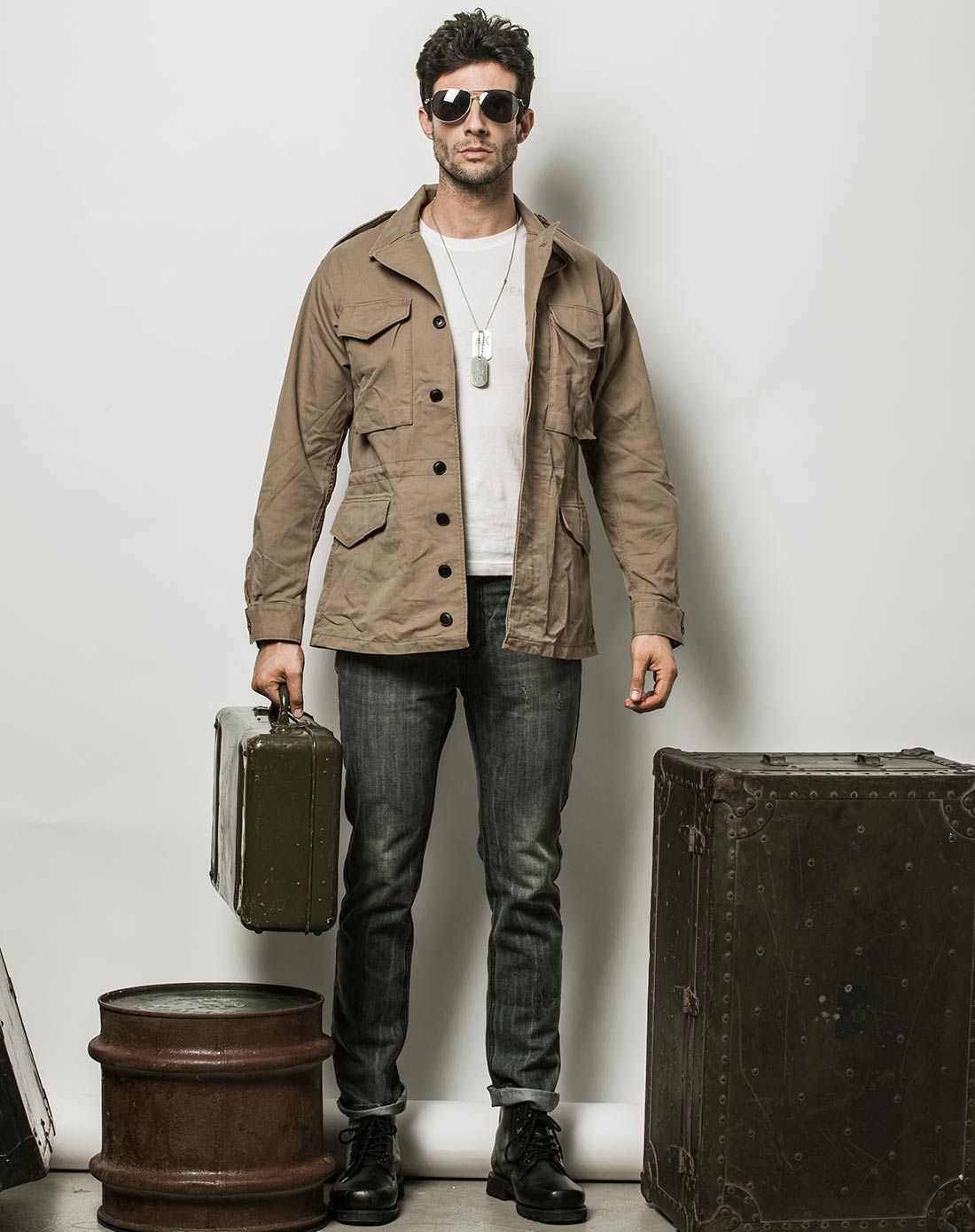 男卡其复古骑兵斜m43野战夹克