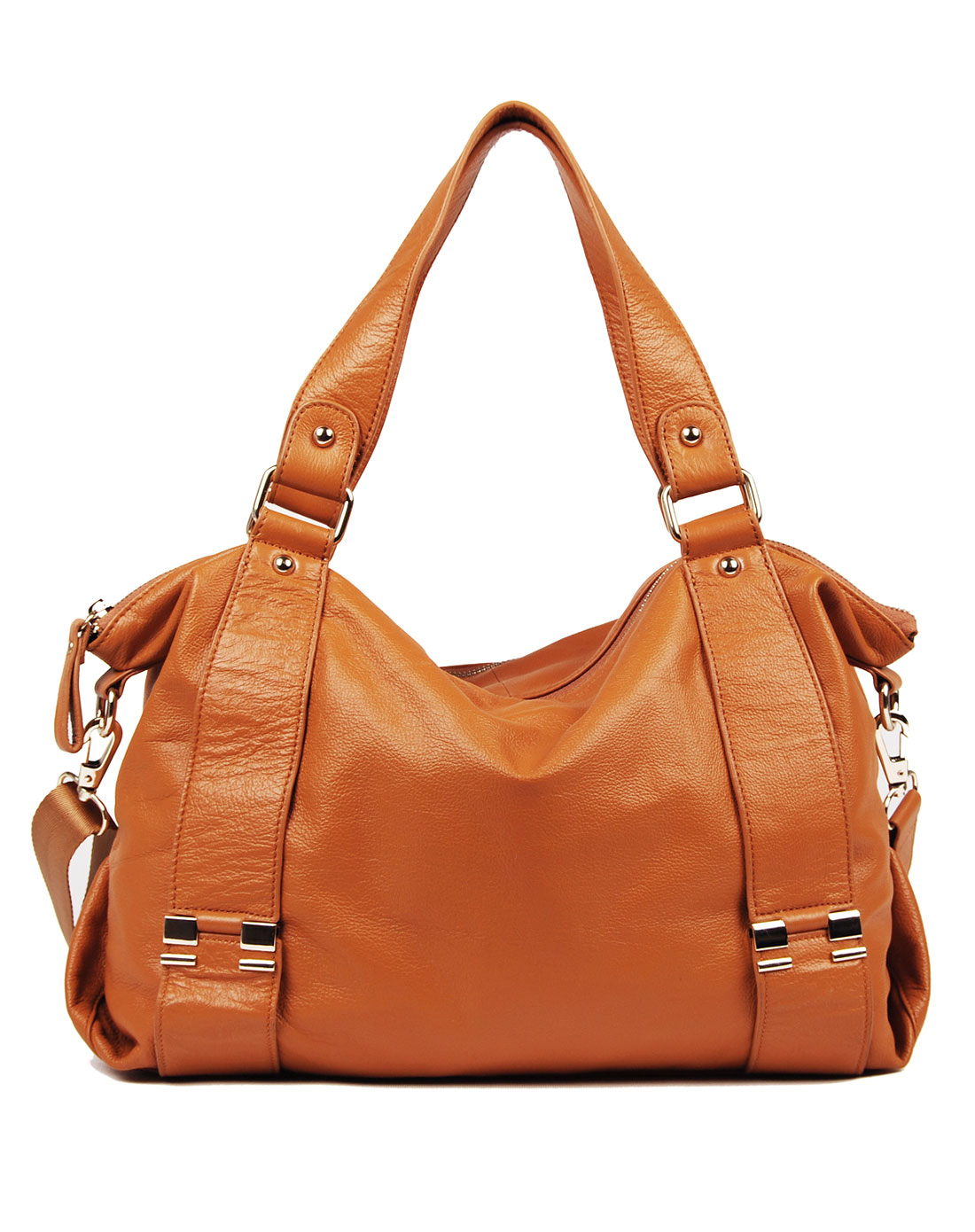 女款土黄色头层牛皮时尚休闲系列单肩斜挎两用包