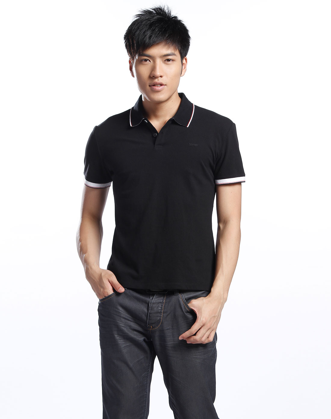 esprit 男款纯黑色短袖polo衫
