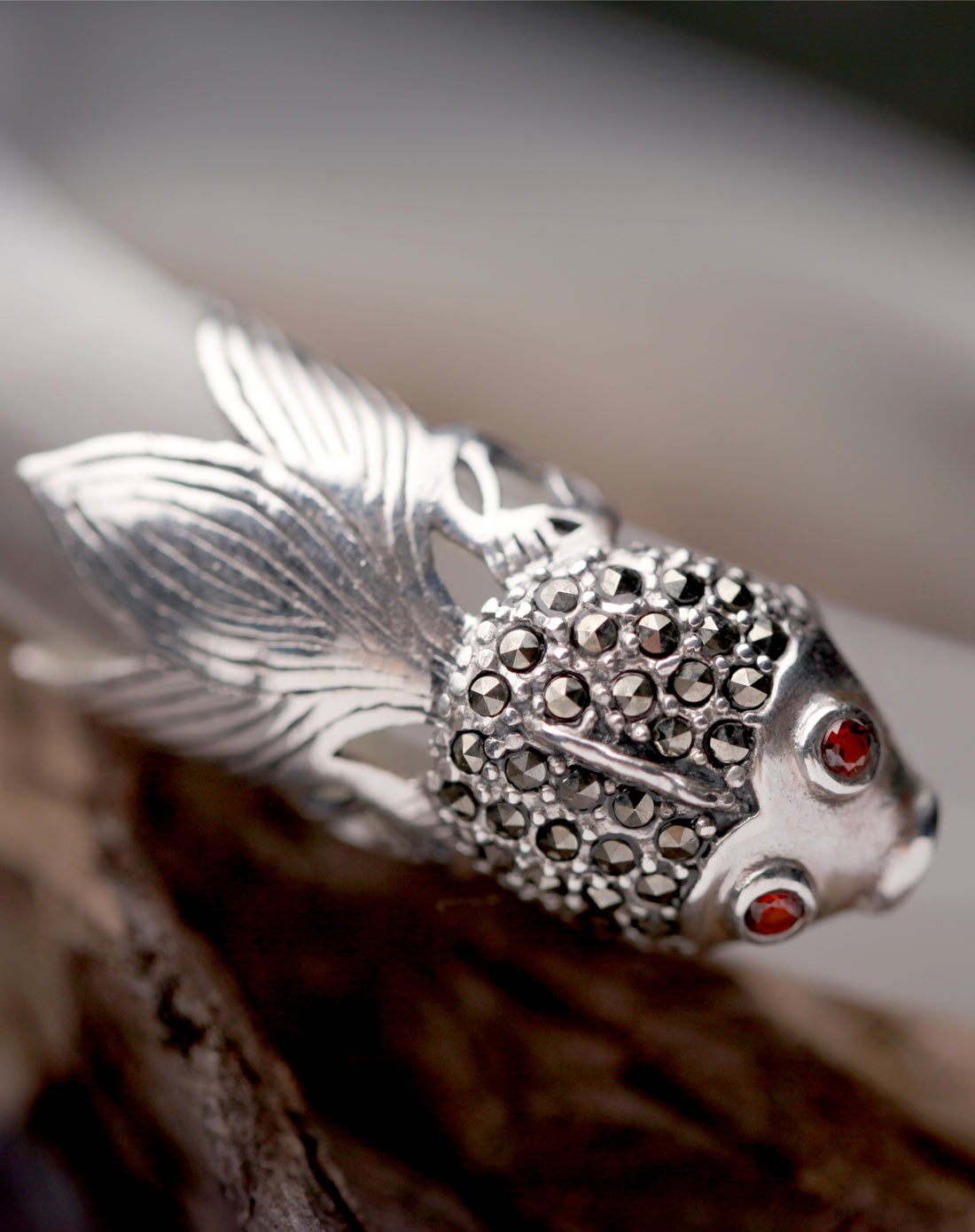 猫眼石925银金鱼手镯