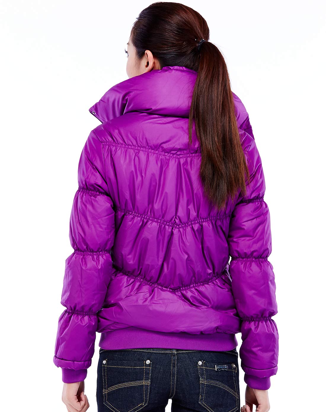 女款亮紫色厚棉服 防风防寒