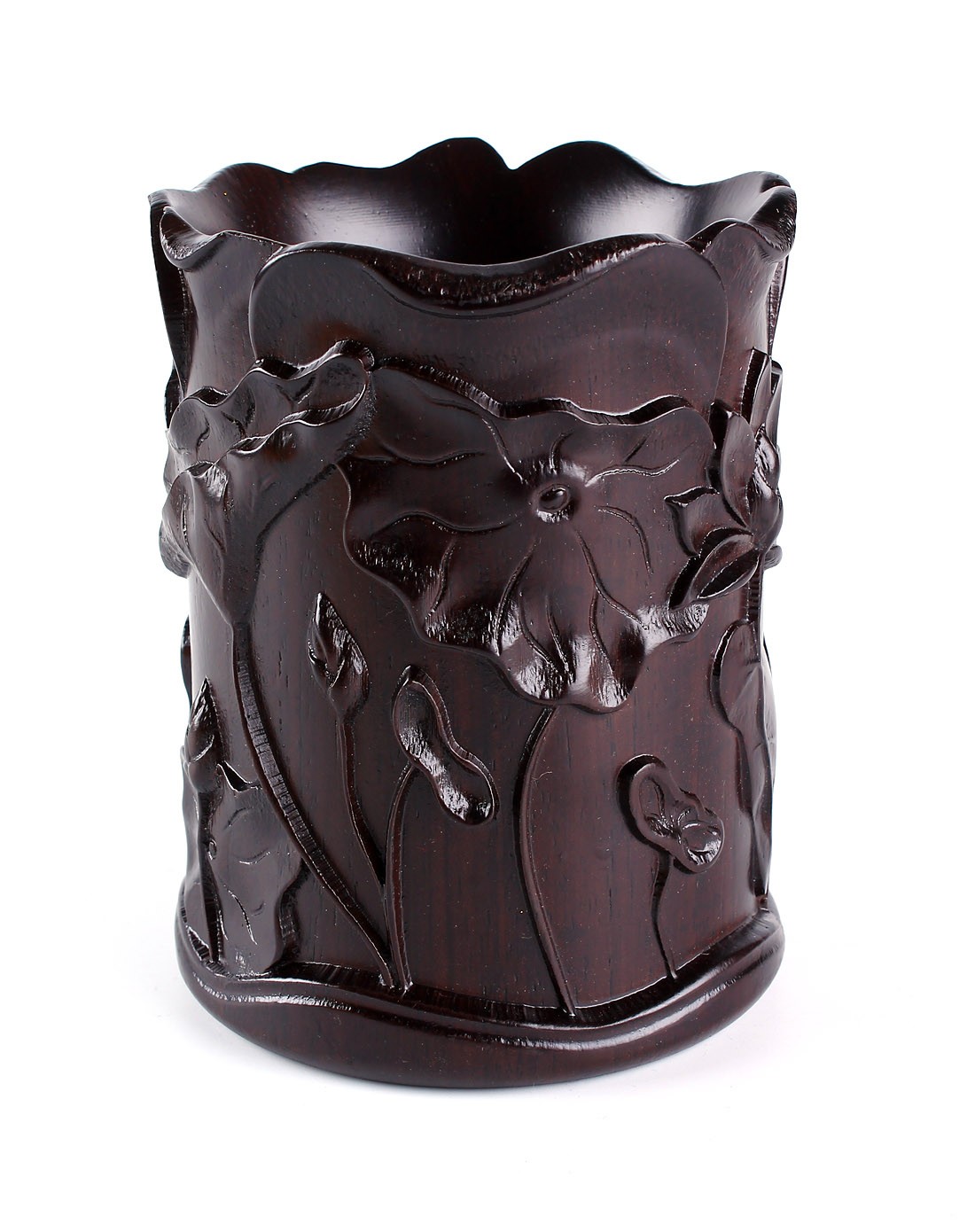 悦木之源天然黑檀雕花笔筒-爱莲说ym35q16-047_唯品会