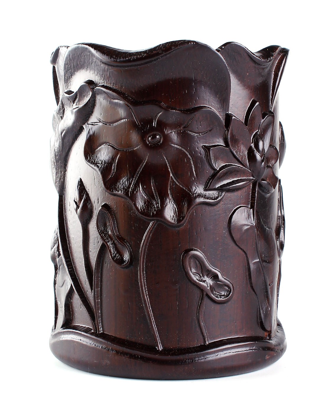 悦木之源天然黑檀雕花笔筒-爱莲说ym35q16-047_唯品会