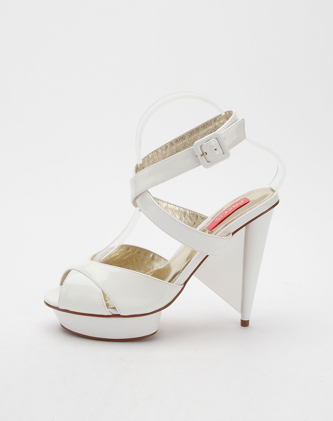 安玛莉precis女鞋专场-白色漆面小鱼嘴系扣超高跟凉鞋