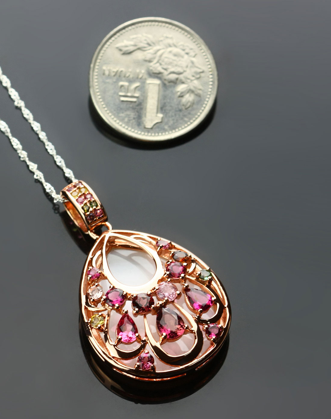 女款彩色碧玺吊坠幸运印记金