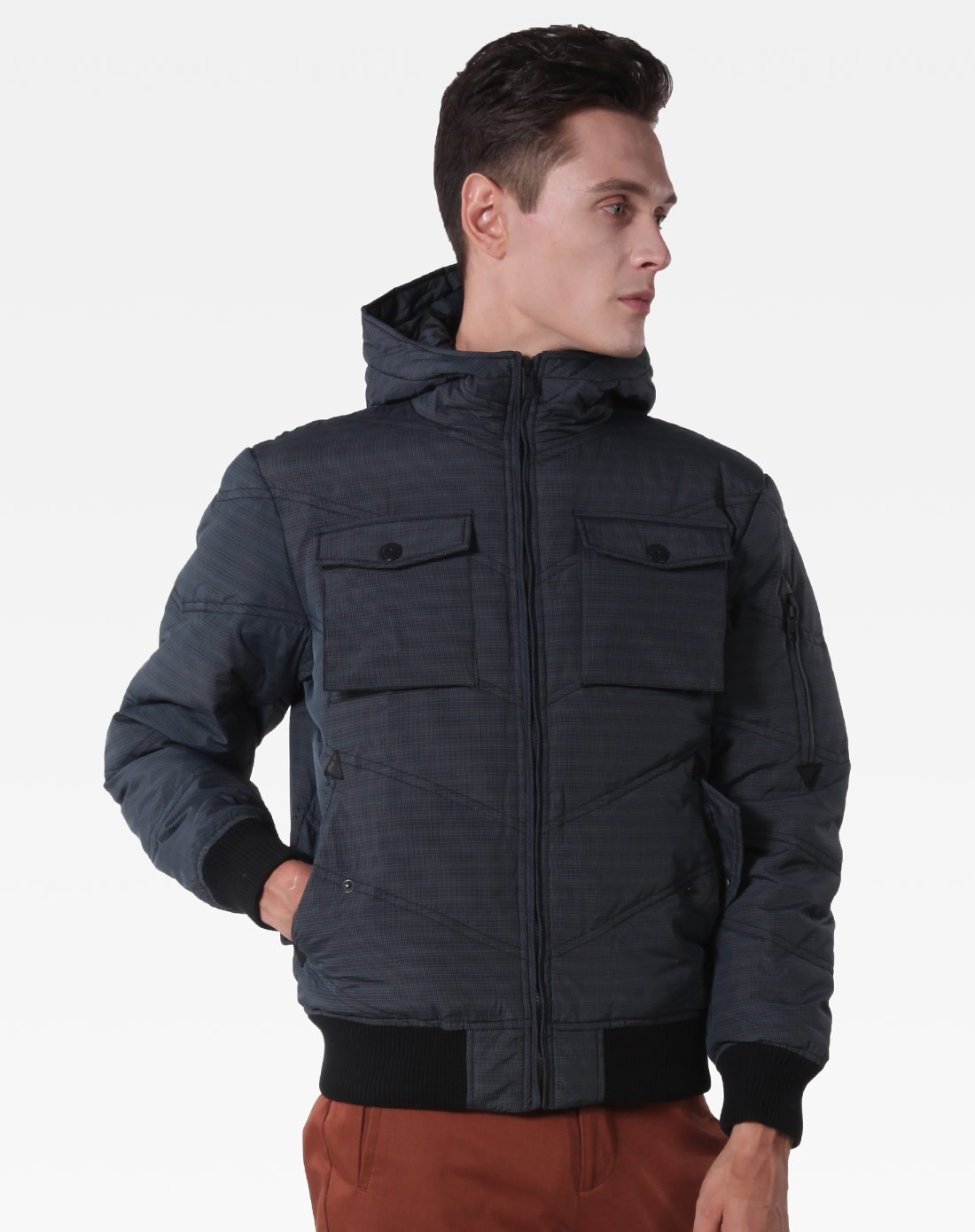 gather jewels男装移动专场(特惠)蓝灰色休闲连帽长袖羽绒服