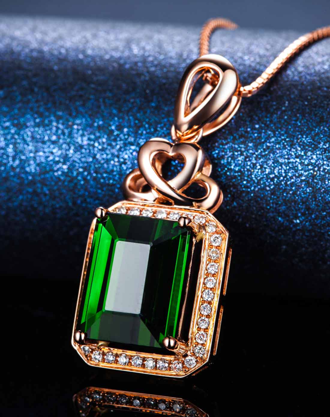 1.8克拉玫瑰18k金绿碧玺吊坠 项链套装
