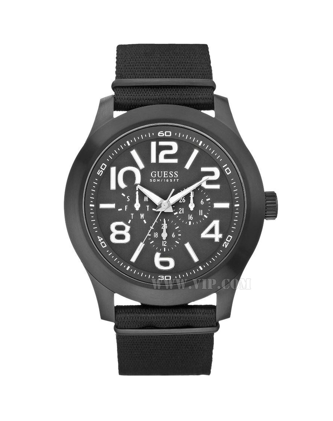 guess 男士时尚黑色精准三眼石英表