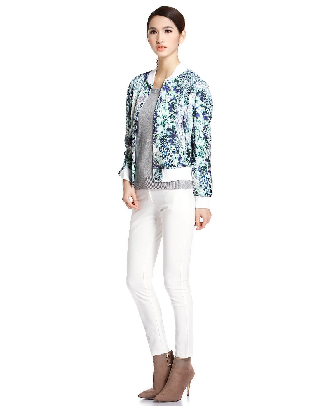 蒂曼诗demoise浅绿色时尚印花长袖外套wfd40403180_唯品会